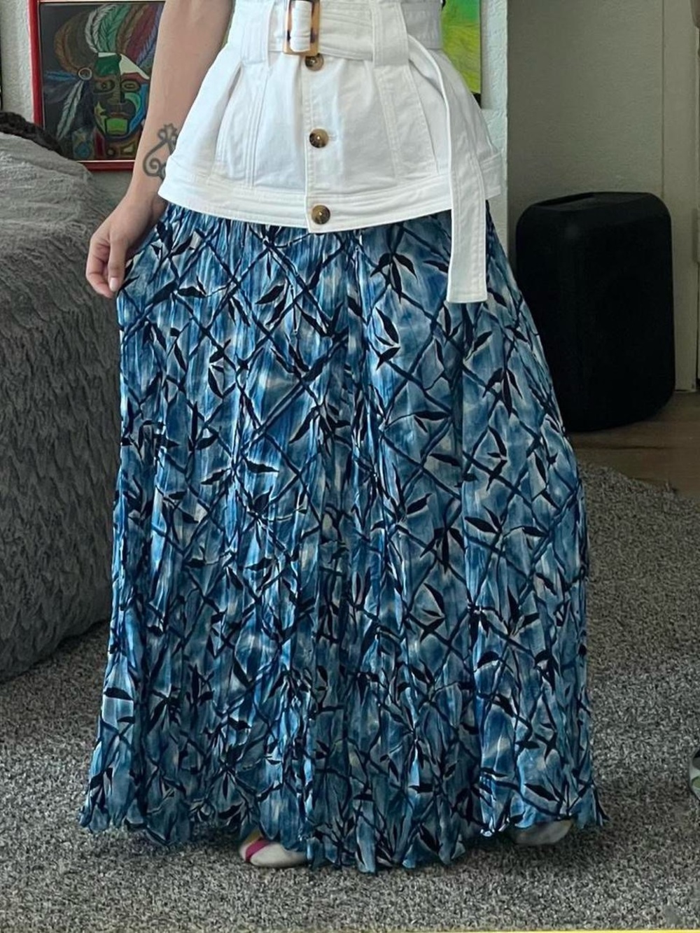 JohnPaulRichard Blue & Navy Printed Silk Skirt